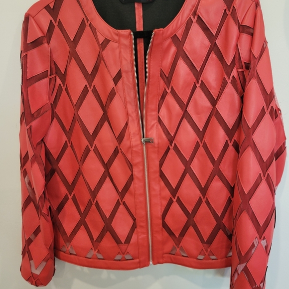 Colleen Lopaz Faux Leather Jacket Bright Orange Beautiful Zip Front Small - Picture 8 of 9